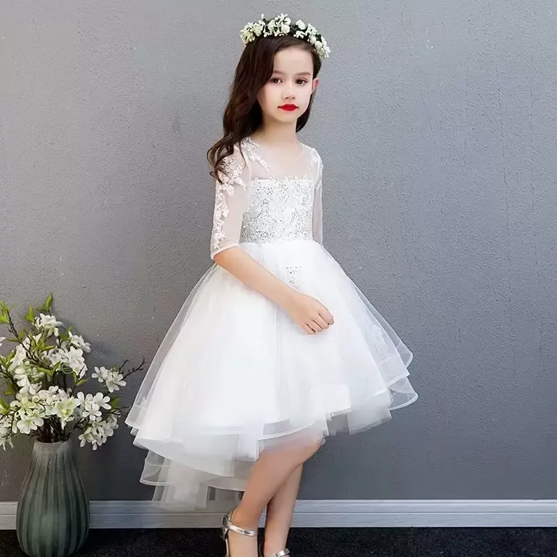 2021 Abiti da ragazza di fiori graziosi in tulle di pizzo bianco abiti da neonata abiti da cerimonia per bambini