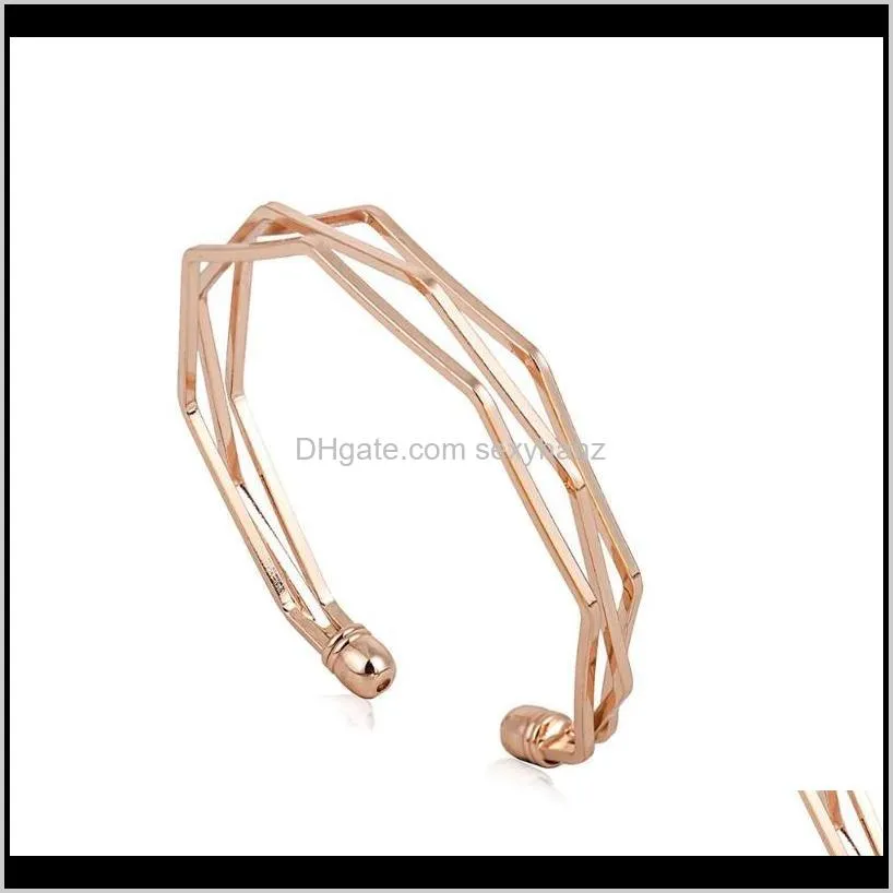 bm062 fashion geometric open bracelet for women three layers alloy personality bangles jewelry wholesale