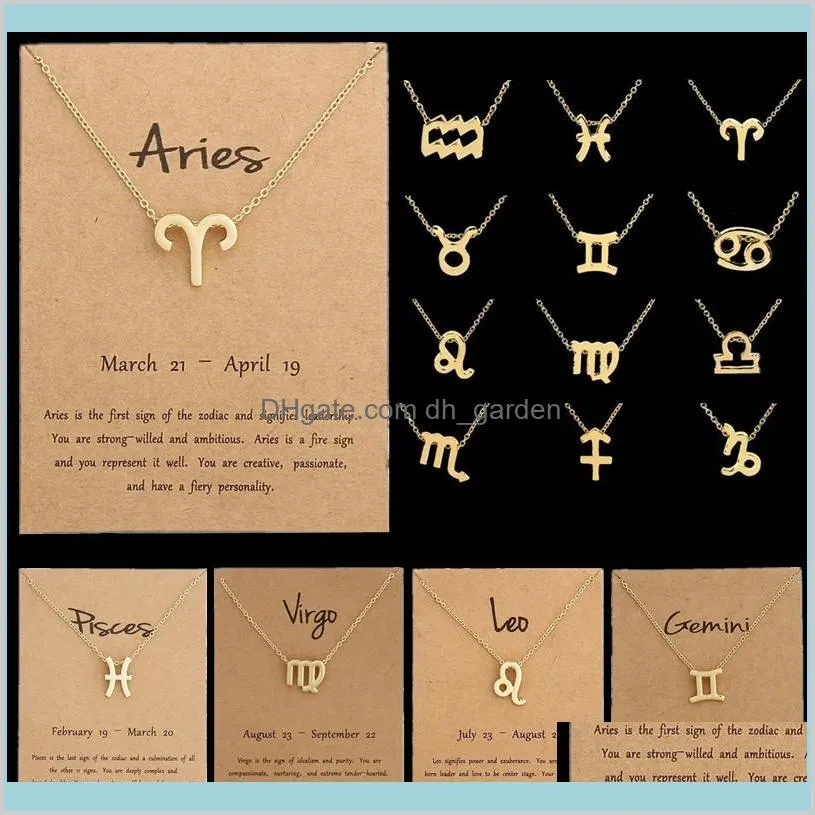 12 constellation pendant necklace zodiac sign necklace birthday gifts message card for women girl jewelry gifts