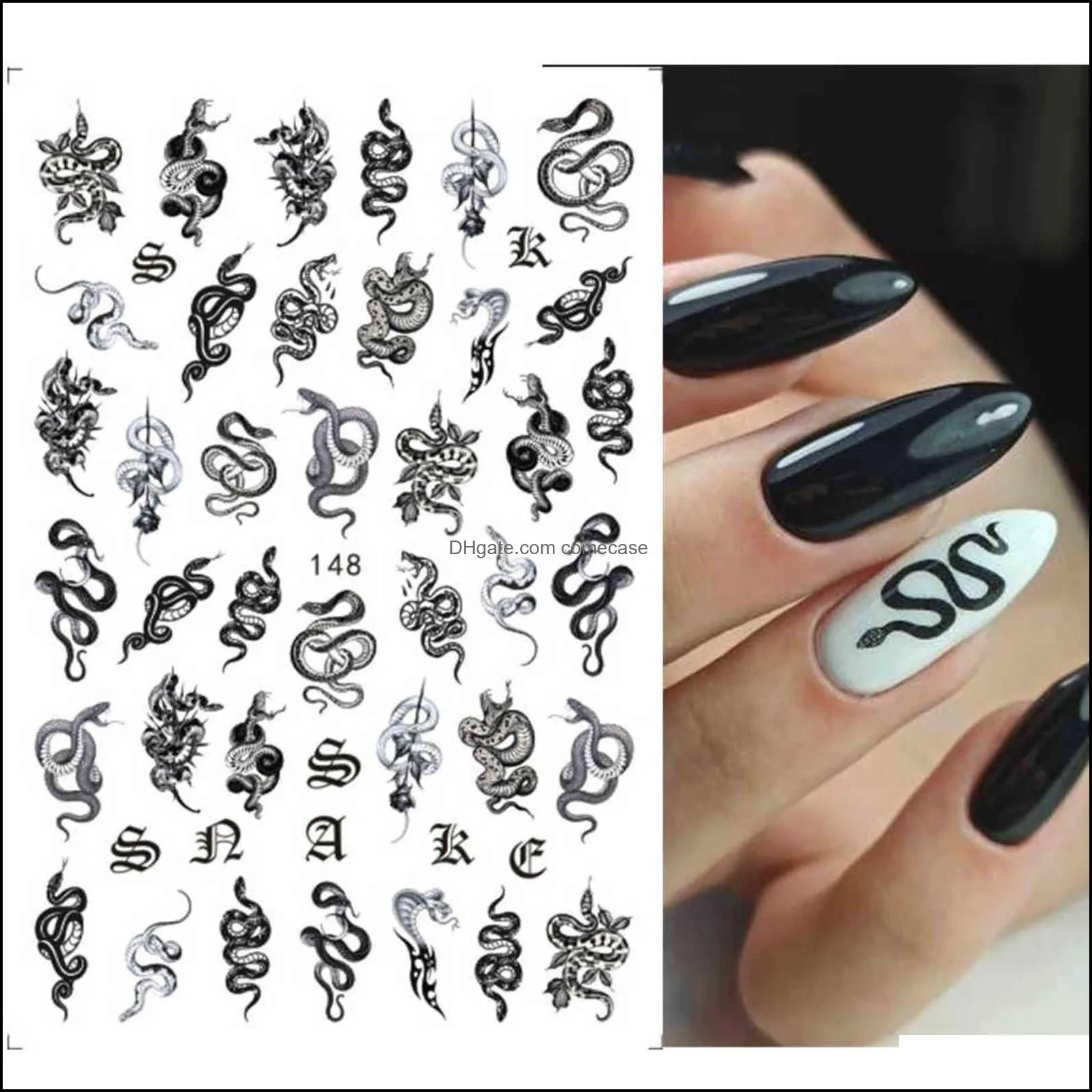 10pc 3D Dragon Snake Design Nail Stickers Women Love Nail Art Tattoo Slider Gel Polish Decal Temporary Tattoo Decorations GLEB145-152