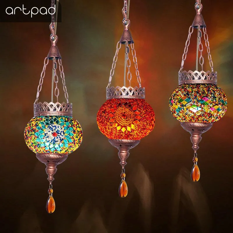 Artpad Bohême Éclairage Méditerranéen Restaurant Turc Lampes Suspendues 110-220 V Lampe Mosaïque Marocaine Maison LED Bar Lampes Suspendues