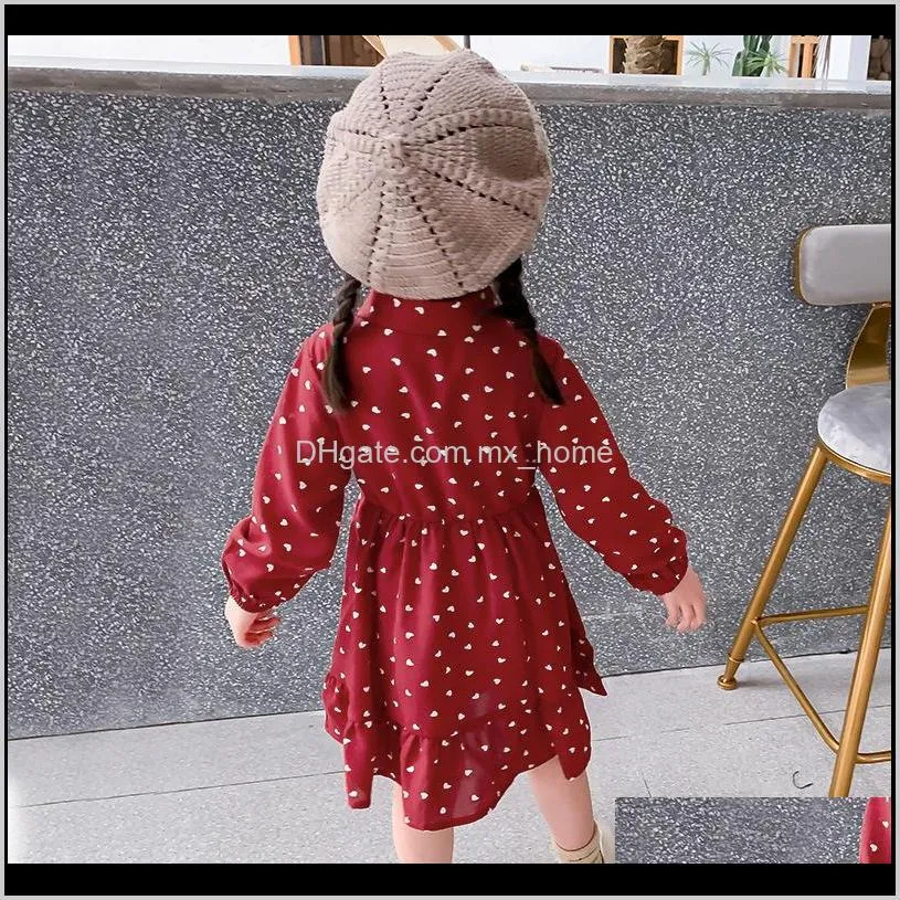 children`s dress spring new style girl red long sleeve lapel princess dress