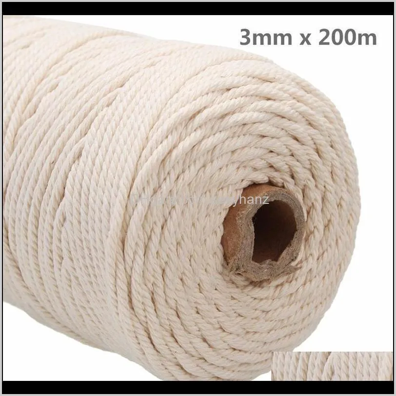 1pcs 100% natural cotton twisted cord 1/2/3mm diameter 200m/400m length for diy home textile craft macrame artisan string1