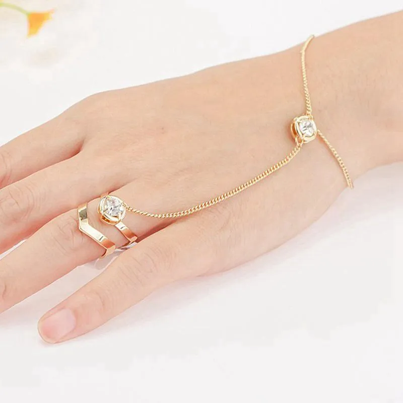 Brazalete 2021 moda mujer diamantes de imitación cristal oro Color geometría dedo anillo pulsera Punk Sexy para regalos