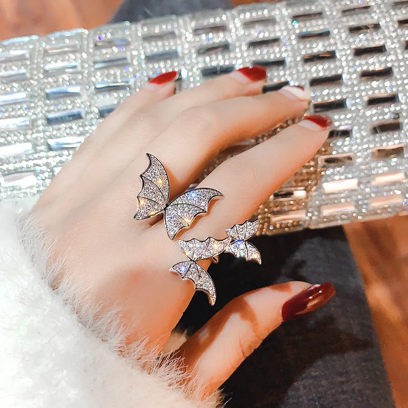 Tre anelli di cristallo a farfalla per donna 2021 Anello con strass lucido regolabile aperto Matrimoni Regali di gioielli per feste