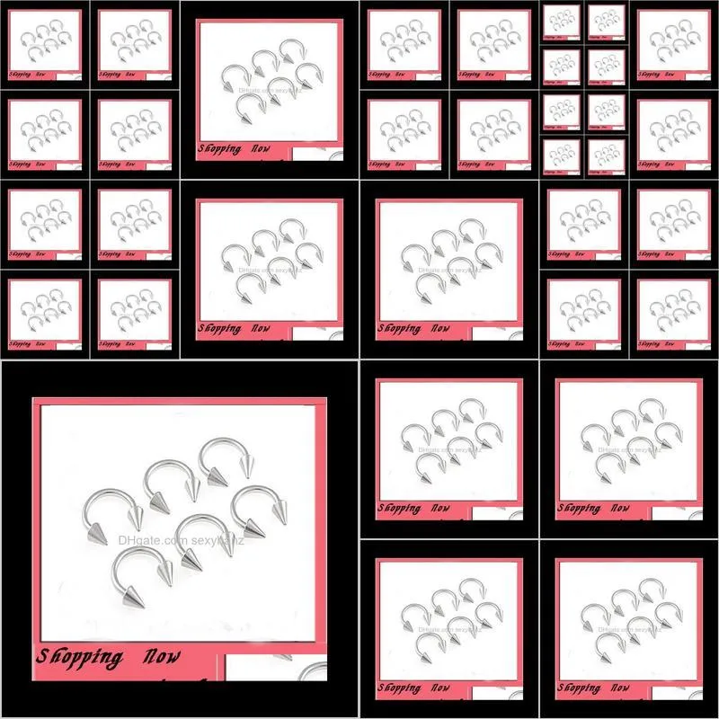 nose ring 100pcs/lot mix 6/8./10/12/14mm stainless steel body jewelry cone horseshoe ring