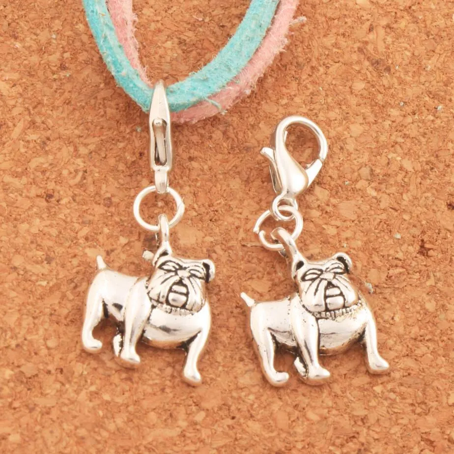 Engels Bulldog Dog Huisdier Charms Clasp Europese Kreeft Trigger Clip op Kralen Mic 13x31mm Antiek Zilver C108 Sieraden Bevindingen Componenten 100pcs / lot