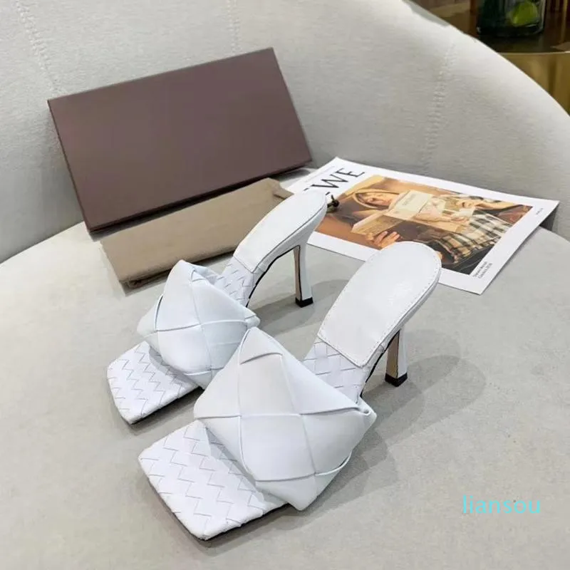 Vrouw Lido Sandalen vierkant teen Hoge hakken open-teen geweven platte slippers Designer zomerstylist schoenen hak 9 cm