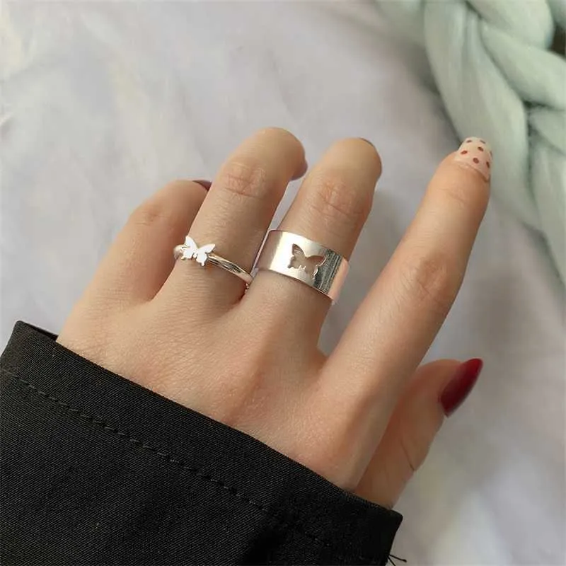 Band Rings IFMIA Trendy Butterfly Rings For Women Men Lover Couple Rings Set Friendship Engagement Wedding Open Rings 2022 Jewelry G230213