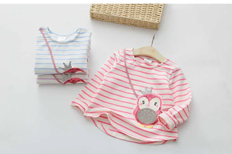 Children Penguin Tops Hot Sale Spring Autumn Kids Clothes Long Sleeve O-Neck Strip Girl Long Sleeve T Shirt (9)