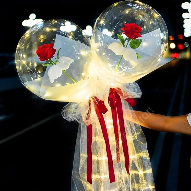 Palloncino luminoso a LED Rose Bouquet Trasparente Bobo Ball Rose Regalo di San Valentino Festa di compleanno Decorazione di nozze Palloncini DAS349