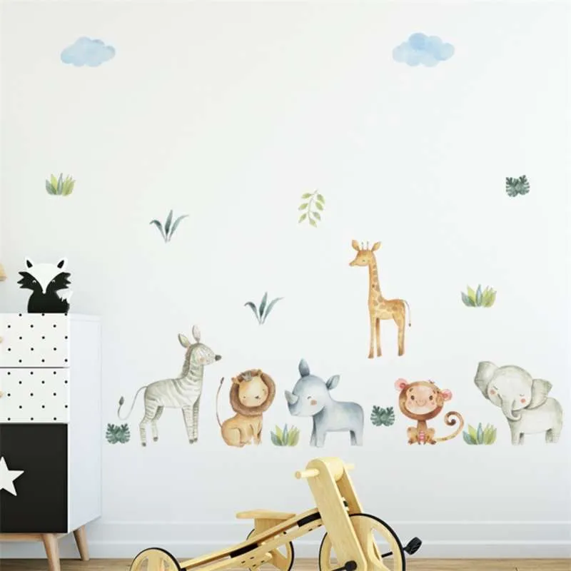 Cartoon Animal Buddies Wall Sticker för Barn Room Hem Dekoration Väggmålning Avtagbar Bakgrundsrum Sovrum Nursery Bakgrund Klistermärken 210929