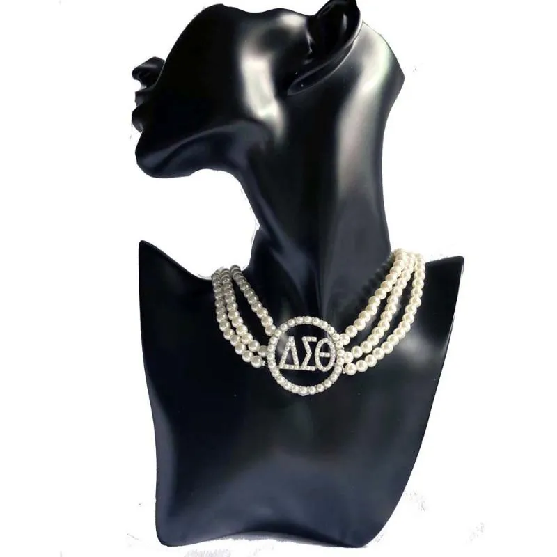 Chokers Handmade Greek Sorority Custom Three Layer White Pearl AEO Letter Necklace Earring Set Jewelry For Women259x