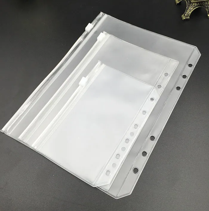 A5 A6 A7 PVC Binder Kapağı Saklama Çantası Gevşek Yaprak Bağlayıcı 6 Delikler Dolum Cep Klasörleri Kart Doküman Zarf Sıcak Satış