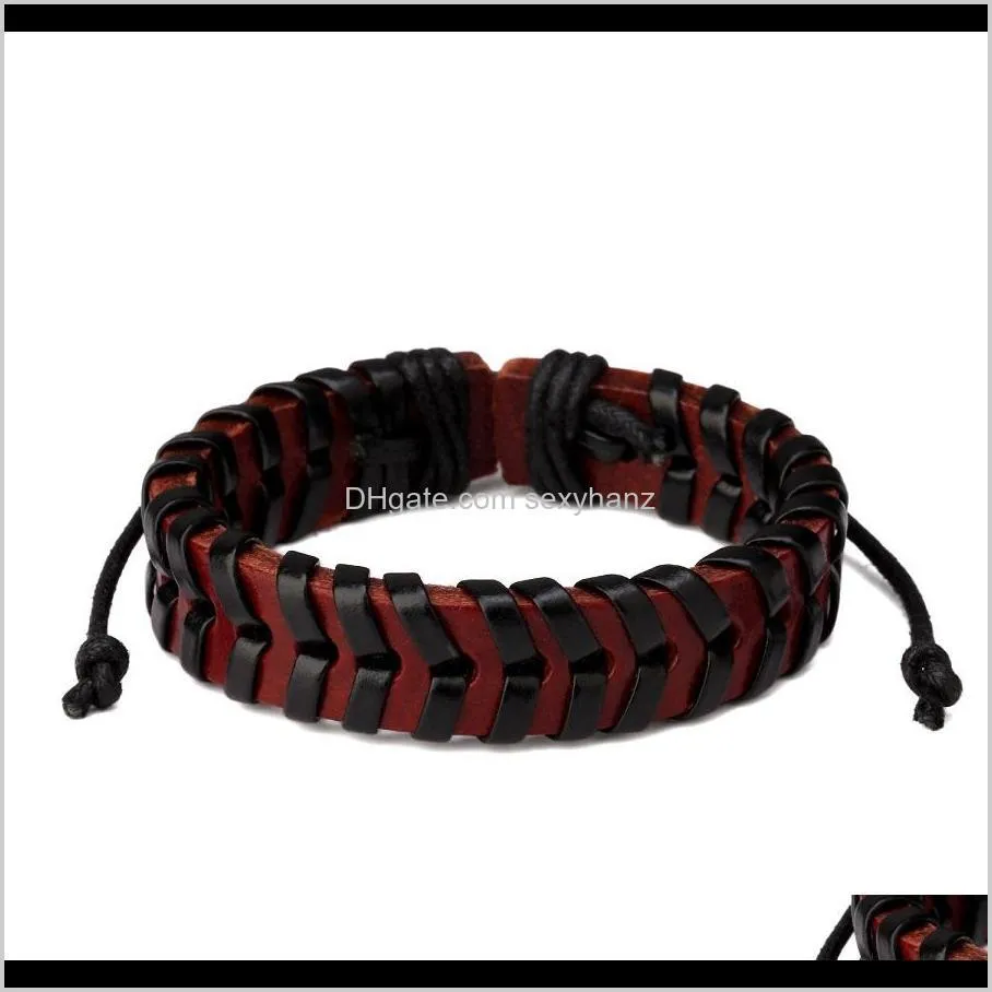 fashion mens charm leather cuff bracelet handmade braided jewelry design hip hop rock punk men black brown bracelets for men