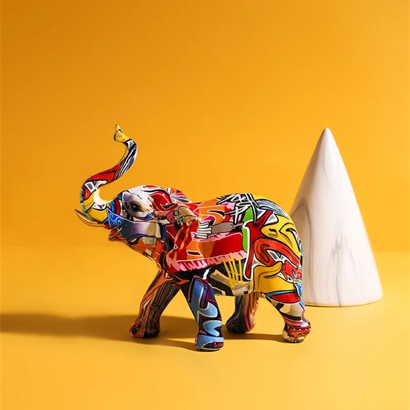 Creativo Dipinto Colorato Elefante Ornamento Artigianale In Resina Casa Soggiorno Armadietto Del Vino Portico Decorazioni Armadietto Del Vino 210727