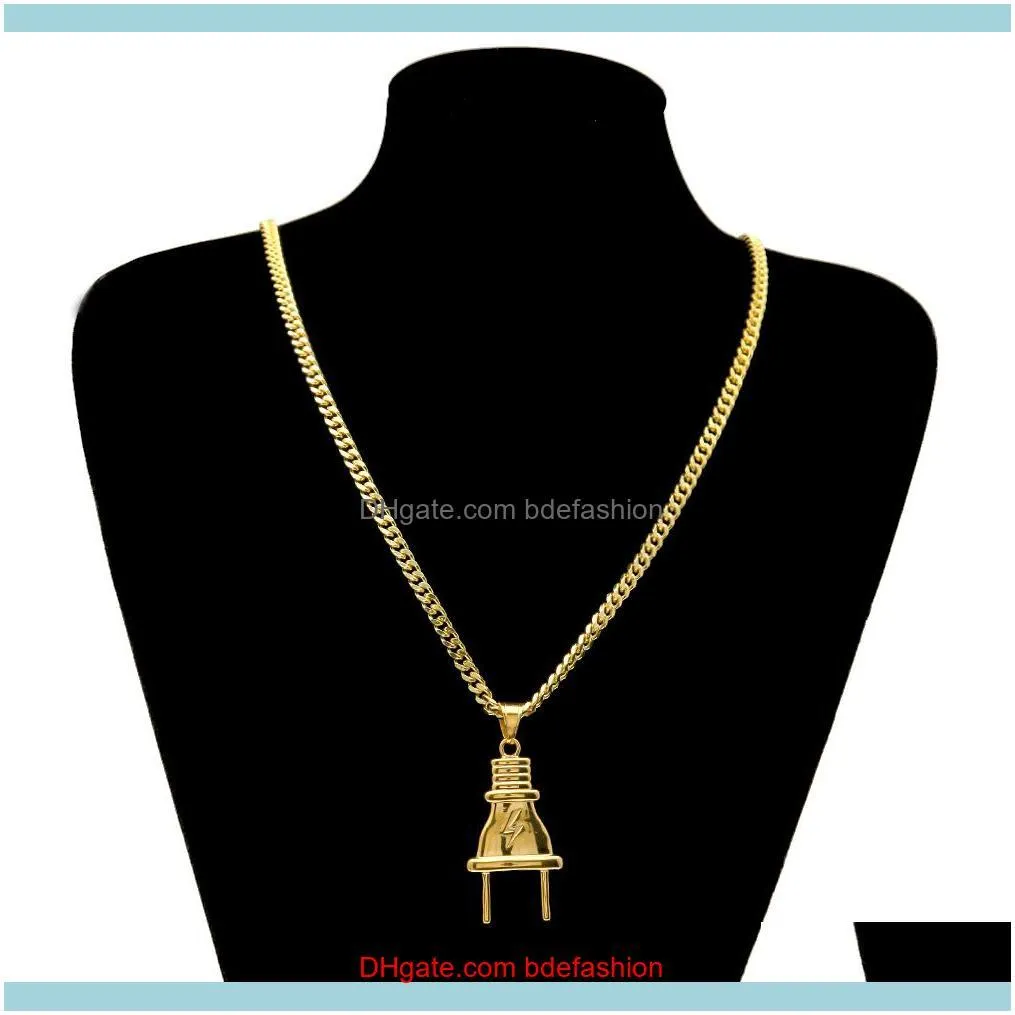 New Arrival HipHop Plug Pendant 18K Gold Stainless Steel Necklace Gold Color For Men/Women Jewelry