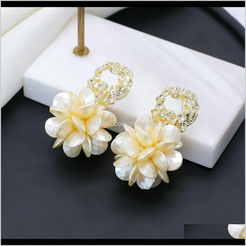 japan korea exaggerated flowers design acrylic big flower ball earrings for women elegant resin hanging earrings