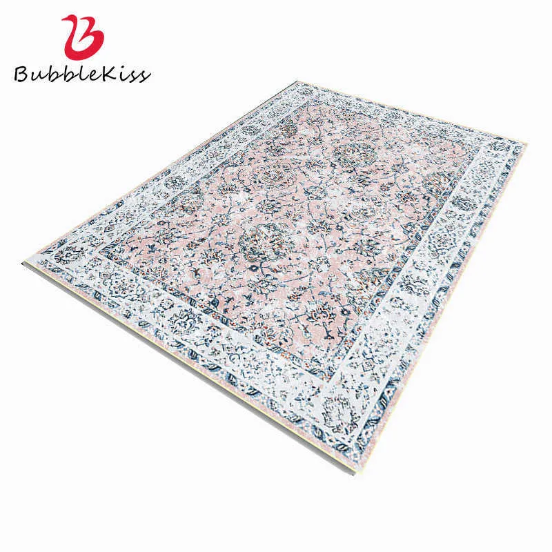 Bubble Kiss Nordic Style Soft Carpets for Bedroom Home Decor Vintage Floral Pattern Non-Slip Pink Rug Anti-Wrinkle Floor Mats 210626