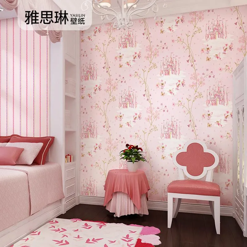 安い売れ済 壁紙プリンセスピンクハイクオリティ子供部屋壁紙ガールノン編まれた青いピンクの壁紙漫画城ベッドルーム子供 終了しました Crazy Sale Kyoderdesign Com