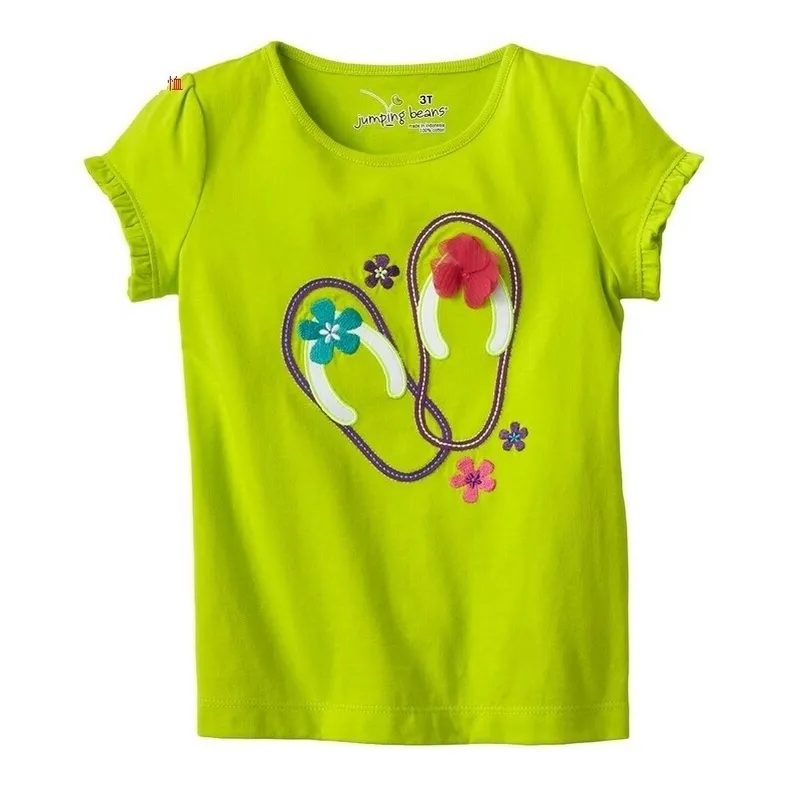 Sommer Mädchen T-Shirts Grüne Mode Sandale Blumen Kinder T-Shirts Tops Einzelhandel Mädchen Kleidung 100% Baumwolle 210413