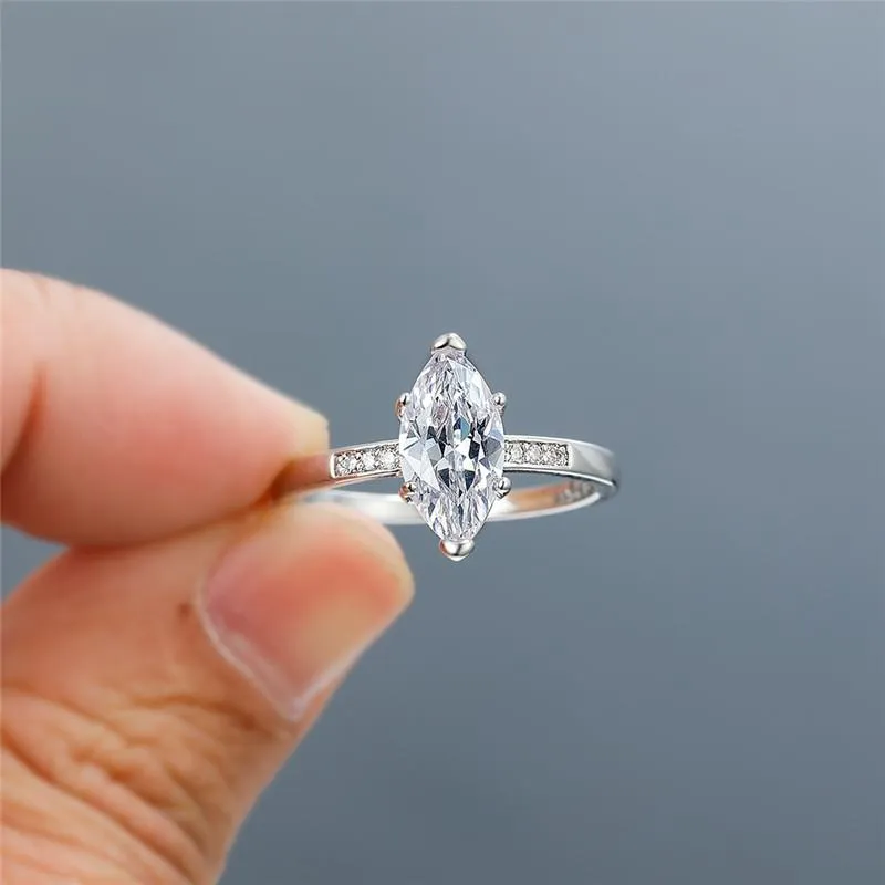 Белое золото заполнено маркизовые Zircon кольца для женщин свадебный участие ювелирные изделия хрустальное каменное кольцо женский роскошный аксессуар