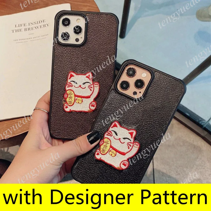 Top Deluxe Designer Phone Cases for iphone 13 13pro 12 11 pro max XS XR Xsmax 8plus High Quality Embroidered Cat Leather Fashion Luxury Cellphone Protective Cover