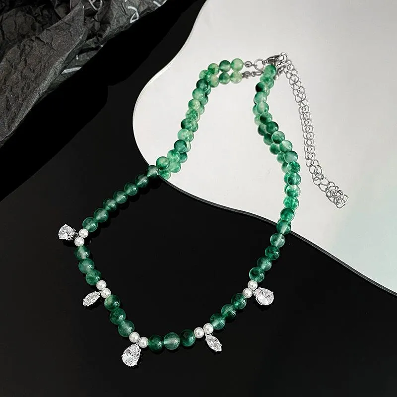 Sautoirs 2021 Vintage vert cristal Imitation perle clavicule chaîne colliers pour femmes irrégulière perlée collier ras du cou bijoux de mode