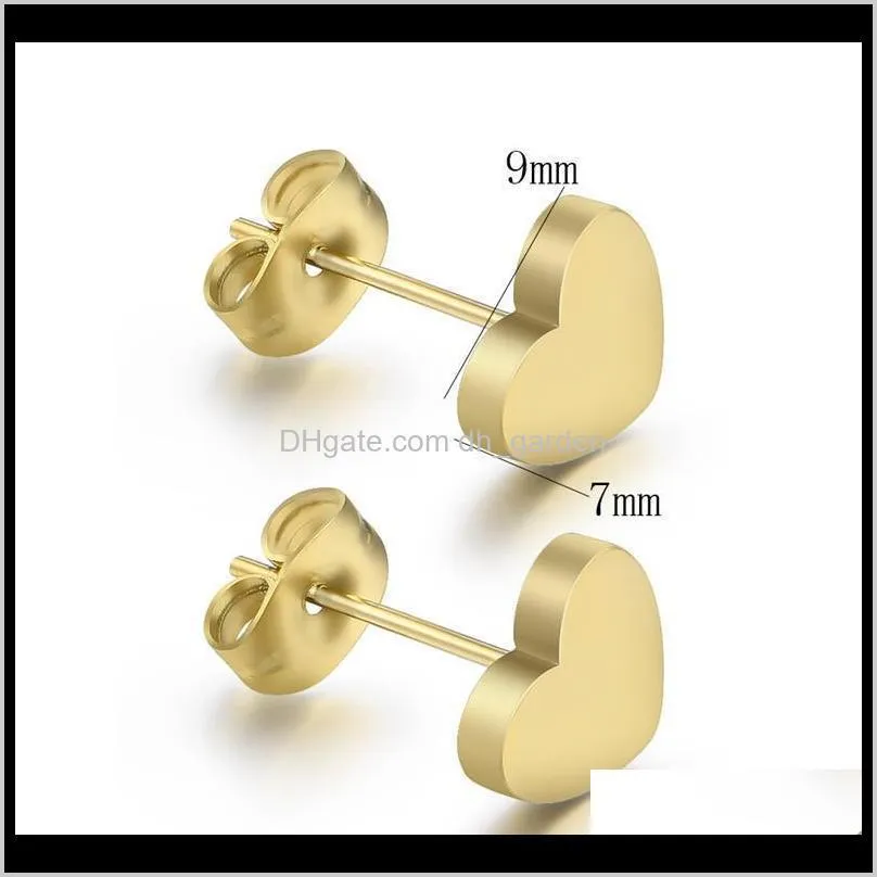 Stud Earrings Jewelry New Fashion High Quality Brief Stainless Steel Heart Earrings Wholesale Electroplated Gold Black Earrings
