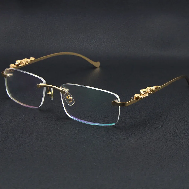 Rimless glasögon kvinnor mode solglasögon rostfritt stål kattögonglasögon stora fyrkantiga glasögon med låda c dekoration 18k guld man och kvinna