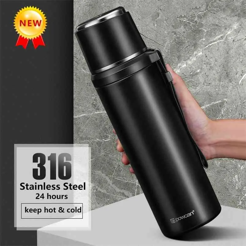 500 ml / 800ml / 1000ml Thermos Kubek 316 Kolask próżniowy ze stali nierdzewnej Przenośne termos Butelka do podróży turystycznych turystyki 210907