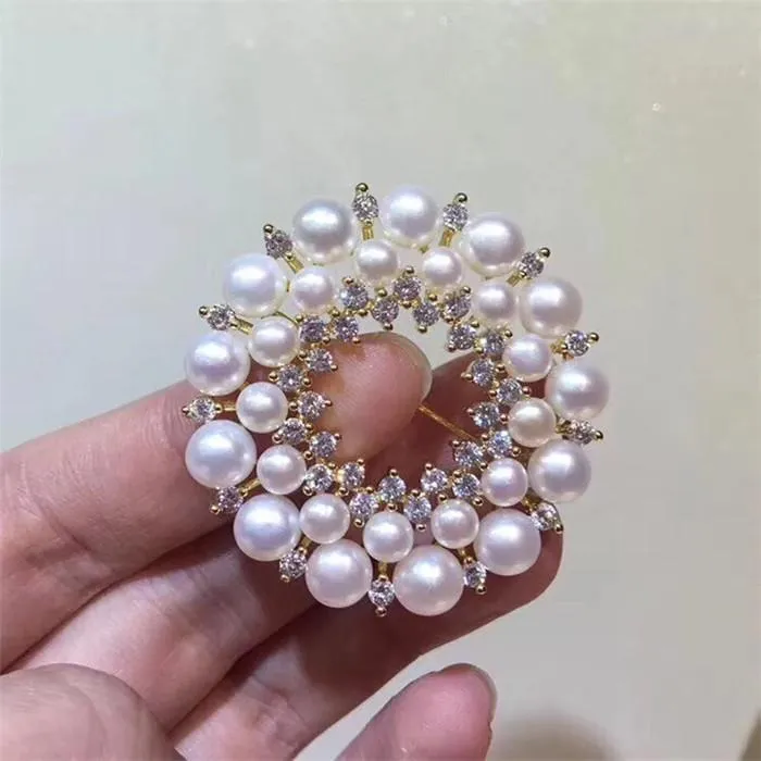 Pins, Brooches Wholesale Luxuriant Austria Zircon Inlay Plated Flower 5-7 FW White Pearl Brooch Pendant Scarf Clips Breastpin