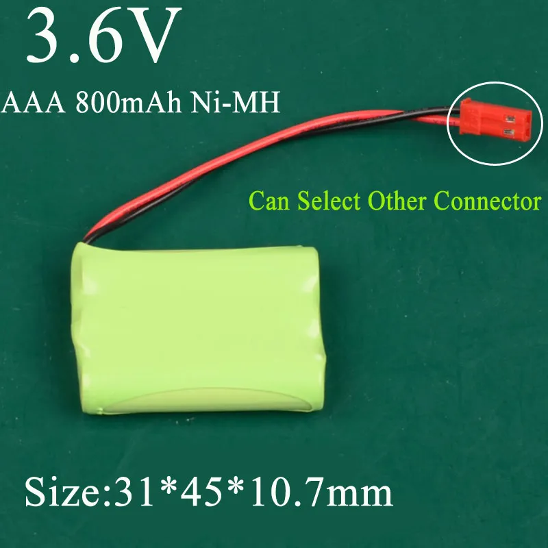 2 pcs 3.6V 800mAh AAA Ni-MH Bateria recarregável para bateria de telefone sem fio Toys elétrica ferramenta elétrica com conector