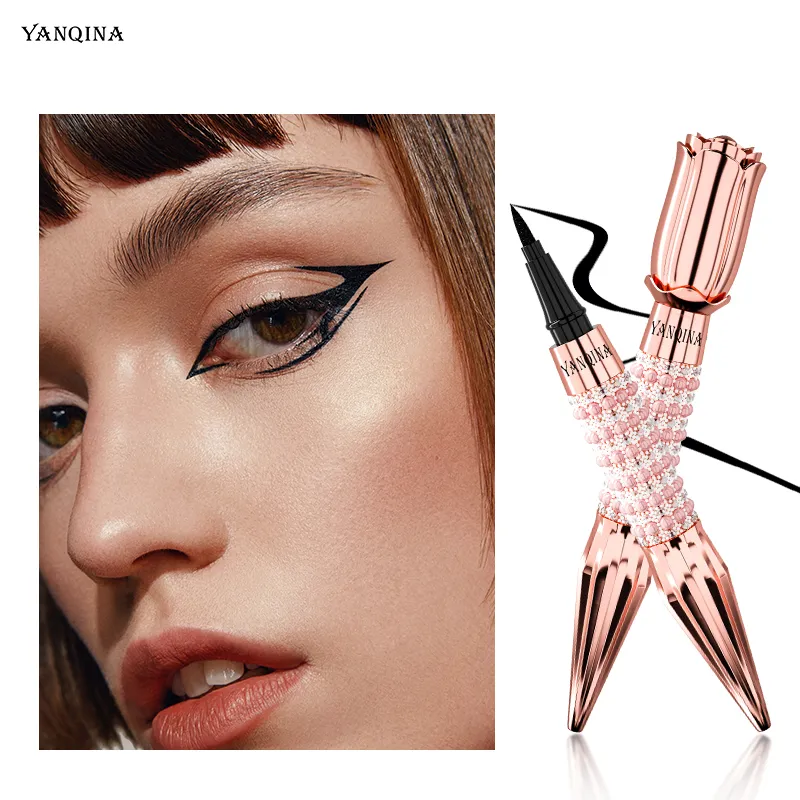 Queen's Sceptre Gold Rose Stylo Eyeliner Liquide Jet Black Eye Liner Imperméable À La Transpiration Tenir 24H Longue Durée Séchage Rapide Yanqina Vente en gros de stylos de maquillage