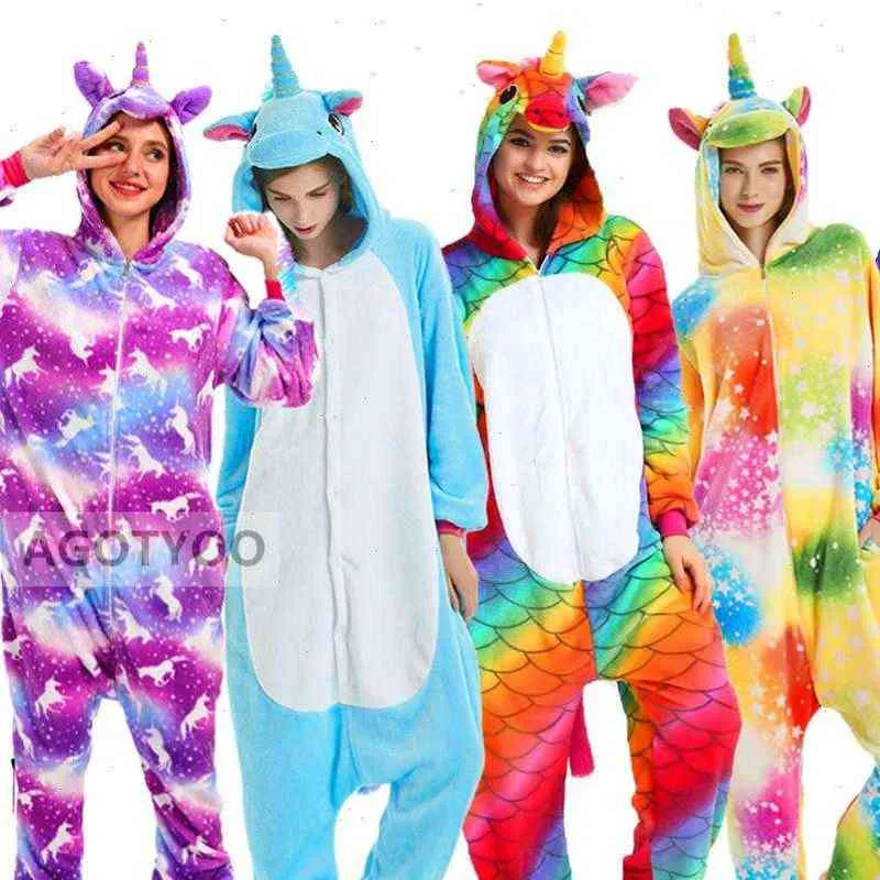 Unicornio Pijamas Stitch Panda Mujer Sleepwear Adulto Animal Onesies  Hombres Pareja Traje de Invierno Flannel Pijamas