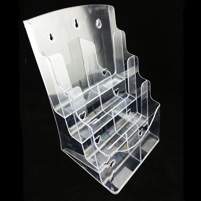 Office Plastic Clear Pamphlet Brochure Holder Literature Acrylic Display Stand A6 Pockets to Insert Leaflet On Desktop 2pcs