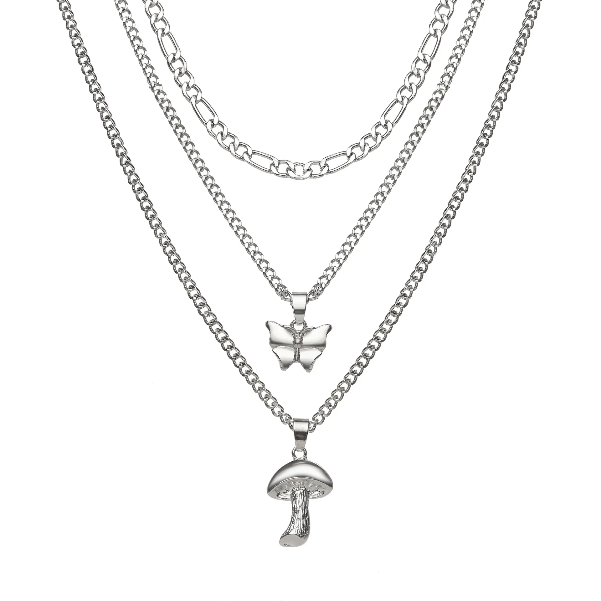 S2422 Fashion Jewelry Women Multi Layer Necklace Mushroom Pendant Choker Necklaces