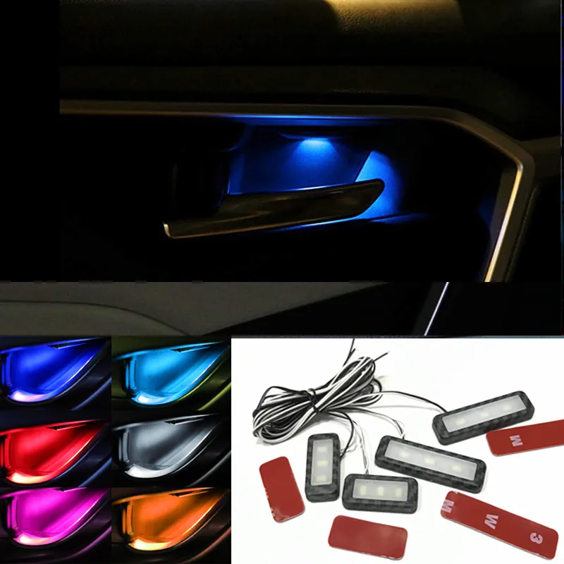 4pcs Car Door Handle Decoration Light Led Lamp Ambient Lights For Universal Auto Storage Boxes Interior Car Gadget Accessories
