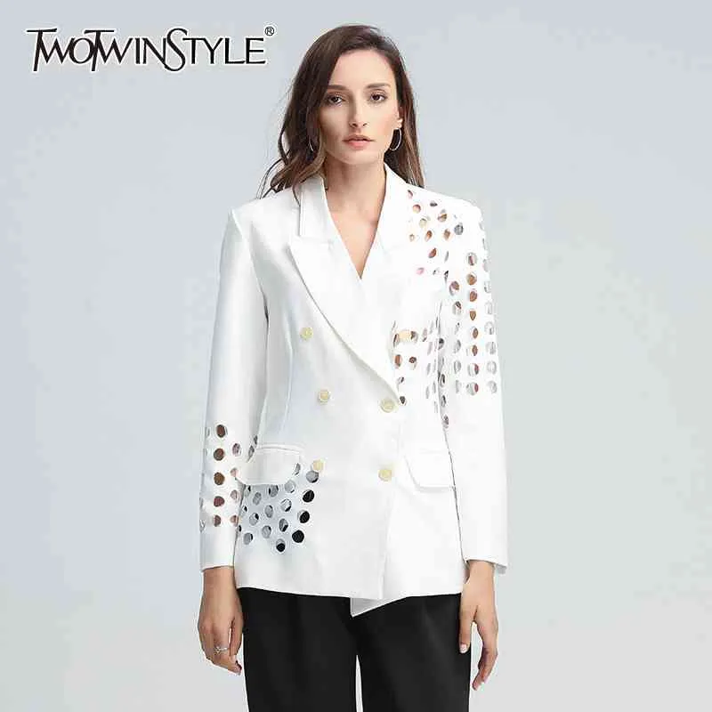 Asymmetric Blazer For Women Notched Collar Long Sleeve Hollow Out Plus Size Loose Coats Female Autumn Clothing 210524