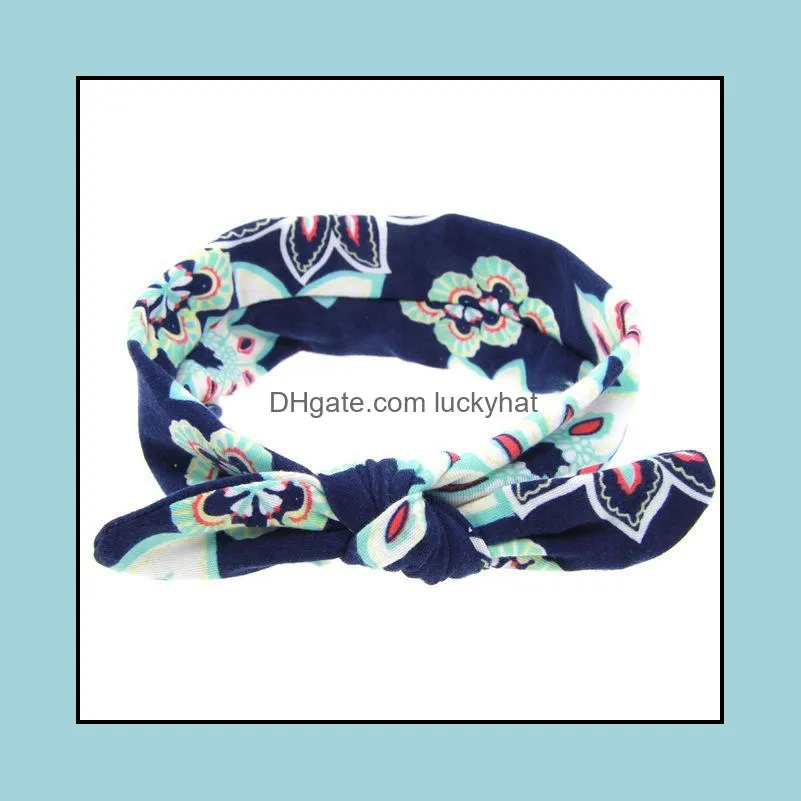 2020 best selling printed rabbit ears children`s elastic headband new baby knotted hair headband