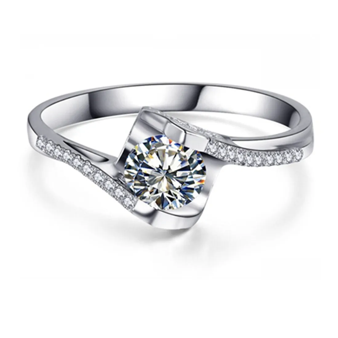 Угол поцелуй микро асфальтированные 925 стерлингового серебра 925 кольцо 0.6CT NSCD моделированный бриллиант женское участие Ювелирные изделия 18K белый позолон