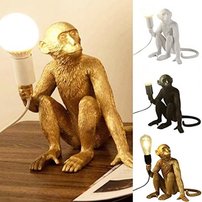 Dekorativa Objekt Figuriner Tabell Ljus Attraktiva Harts Sittande Monkey Light Desk LED Lampa prydnad för hem