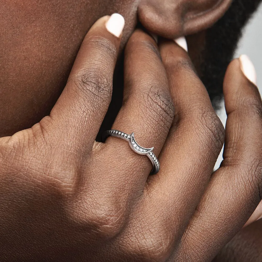 925 Sterling Silver Crescent Moon Beaded Pandora Engagement Ring For Women Fashionable Jewelry Accessory From Pgjewelry 11.36 DHgate.Com