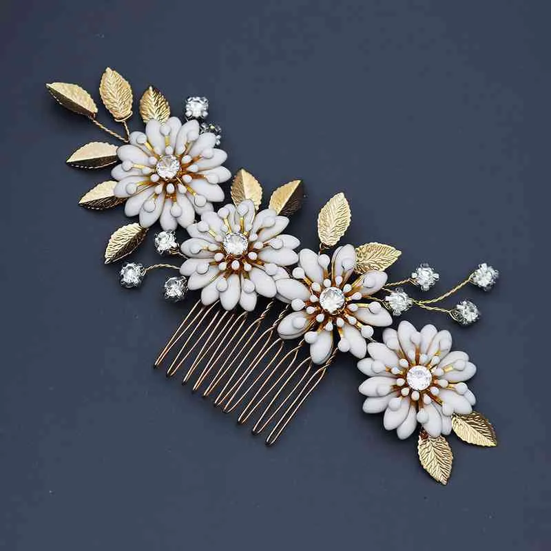 Mogaku Elegant Wedding Bridal Combs Headdress для женщин Party Prom Prom Crystal Ювелирные Изделия Цветочные булавки для волос Горчуждающиеся