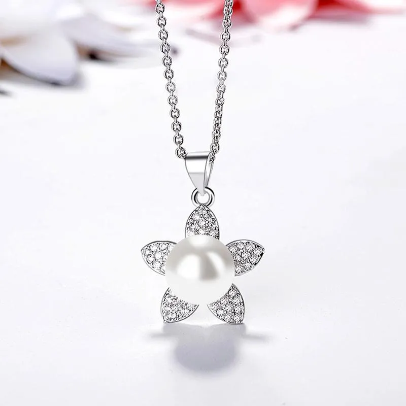 Örhängen Halsband Madalena Sarara Drop Style Cubic Zirconia 8mm Freshwater Pearl S925 Plated Pendant Chain Smycken Set