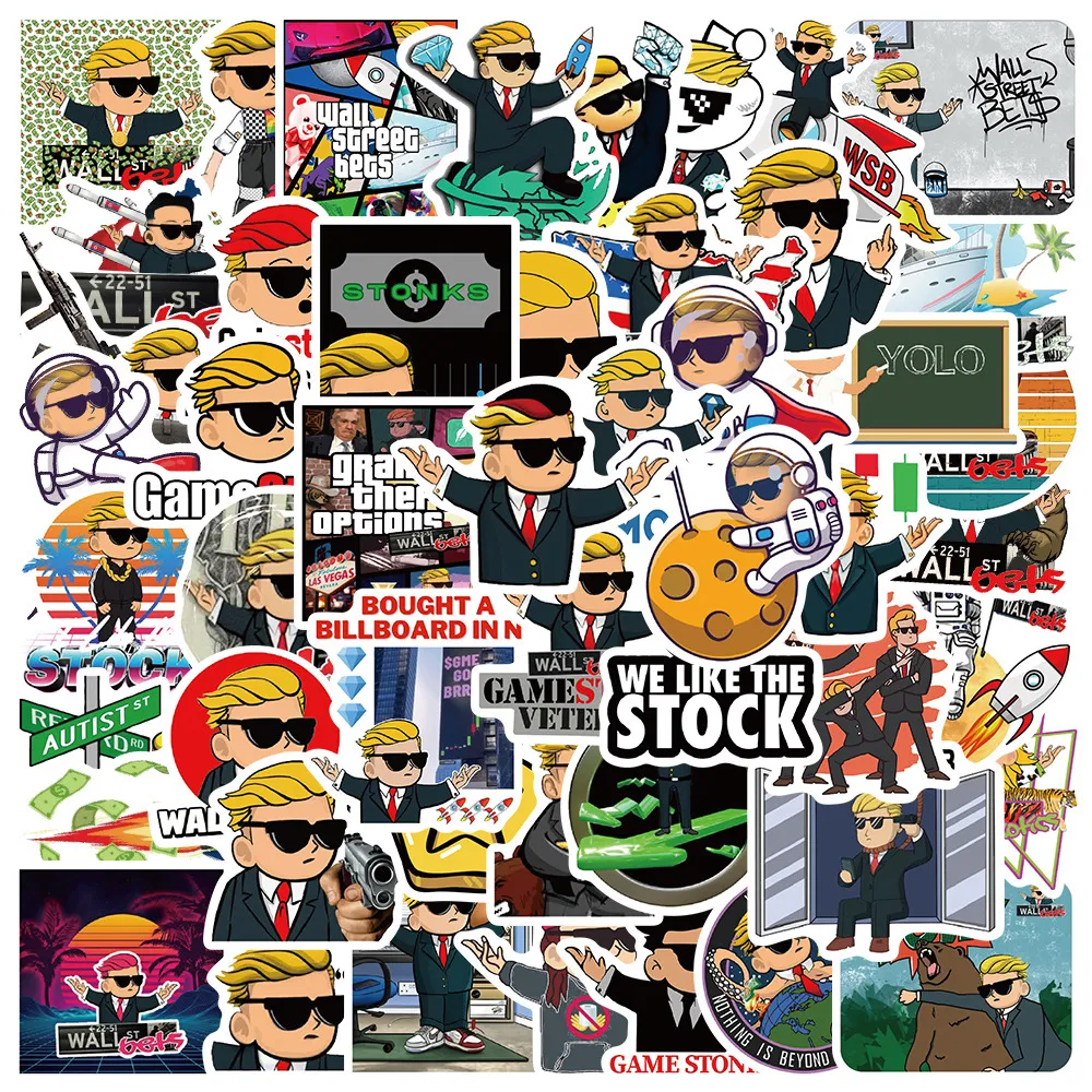 50 PCS Mixed Graffiti skateboard Stickers Funny WallStreet Stock For Car Laptop Fridge Helmet Pad Bicycle Bike Motorcycle PS4 book Guitar Pvc Decal