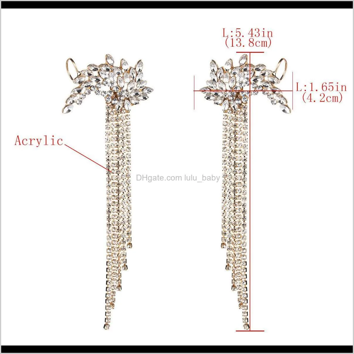 exaggerated acrylic diamond claw chain full diamond long tassel earrings women`s fashion super fairy earrings