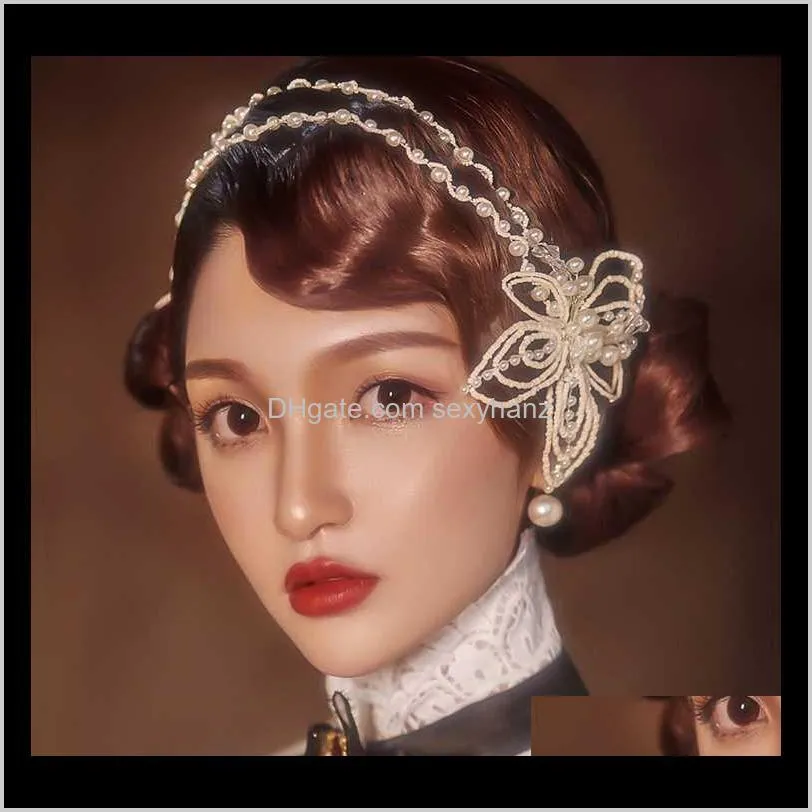 fashion pearl soft chain headband headband white butterfly headdress women accessories wedding hair accessories