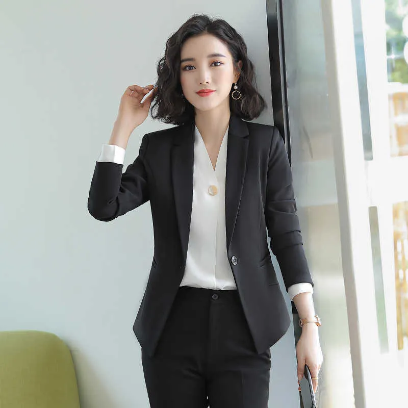 Temperament business office ladies suit autumn slim long-sleeved black jacket female Joker pants Women's 210527