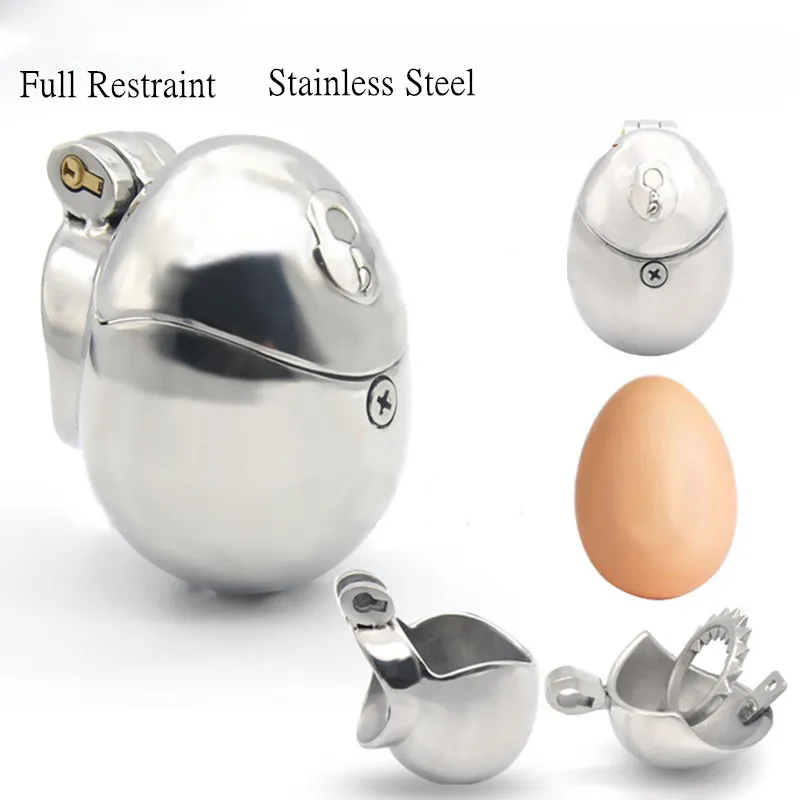 Rostfritt stål ägg form boll sträcker kyskhet enhet med torn ring bondage kuk bur bdsm sexleksaker för män
